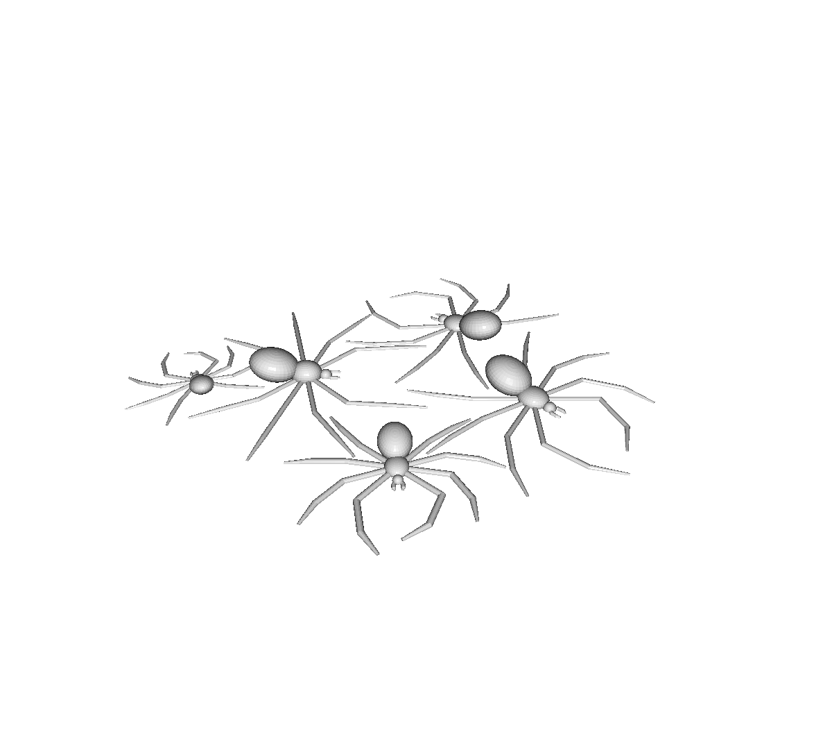 Set of 5 spiders STL file for 3D printing